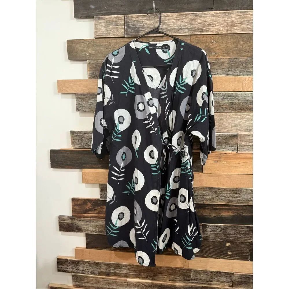 Gudrun Sjödén women's cotton kimono duster multicolor abstract pattern size S/M
